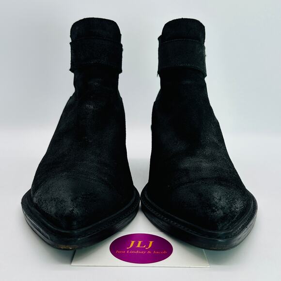 Helmut Lang Women's Black Oiled Leather Block Heel Ankle Booties Size 38 EU/8 US - Picture 2 of 13